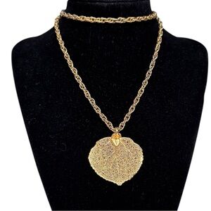 Real Gold-Foiled Leaf Pendant Necklace Nature Inspired Statement Gold Leaf